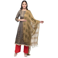 Thumbnail for A R Silk Women's Cotton Window Check Mehndi Green Regular Dupatta