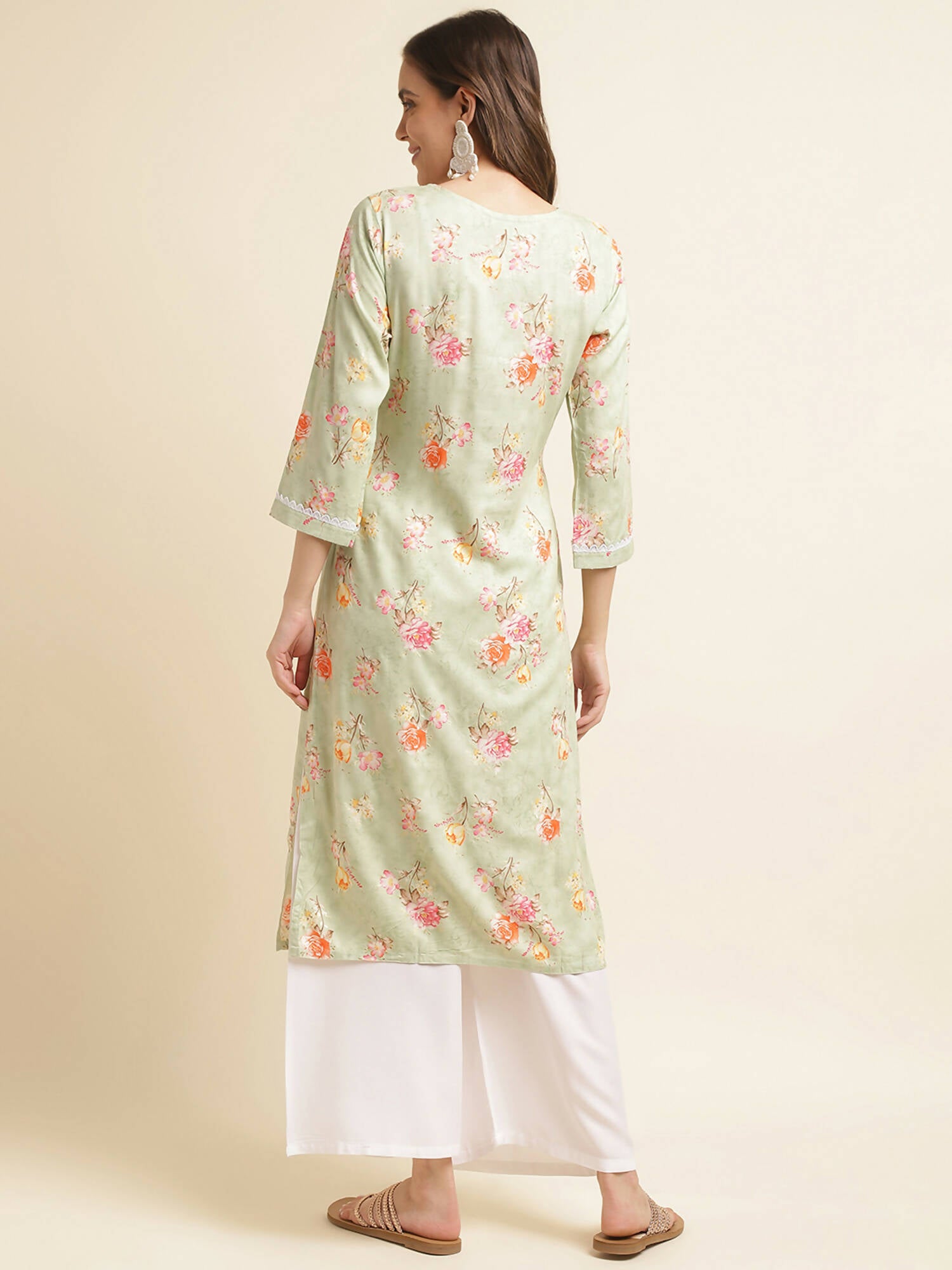 Green Poly Rayon Floral Printed Straight Kurta - Prasuti - Distacart