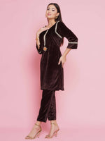 Thumbnail for Women Republic Brown Velvet Embellished Co-Ord Set - Distacart
