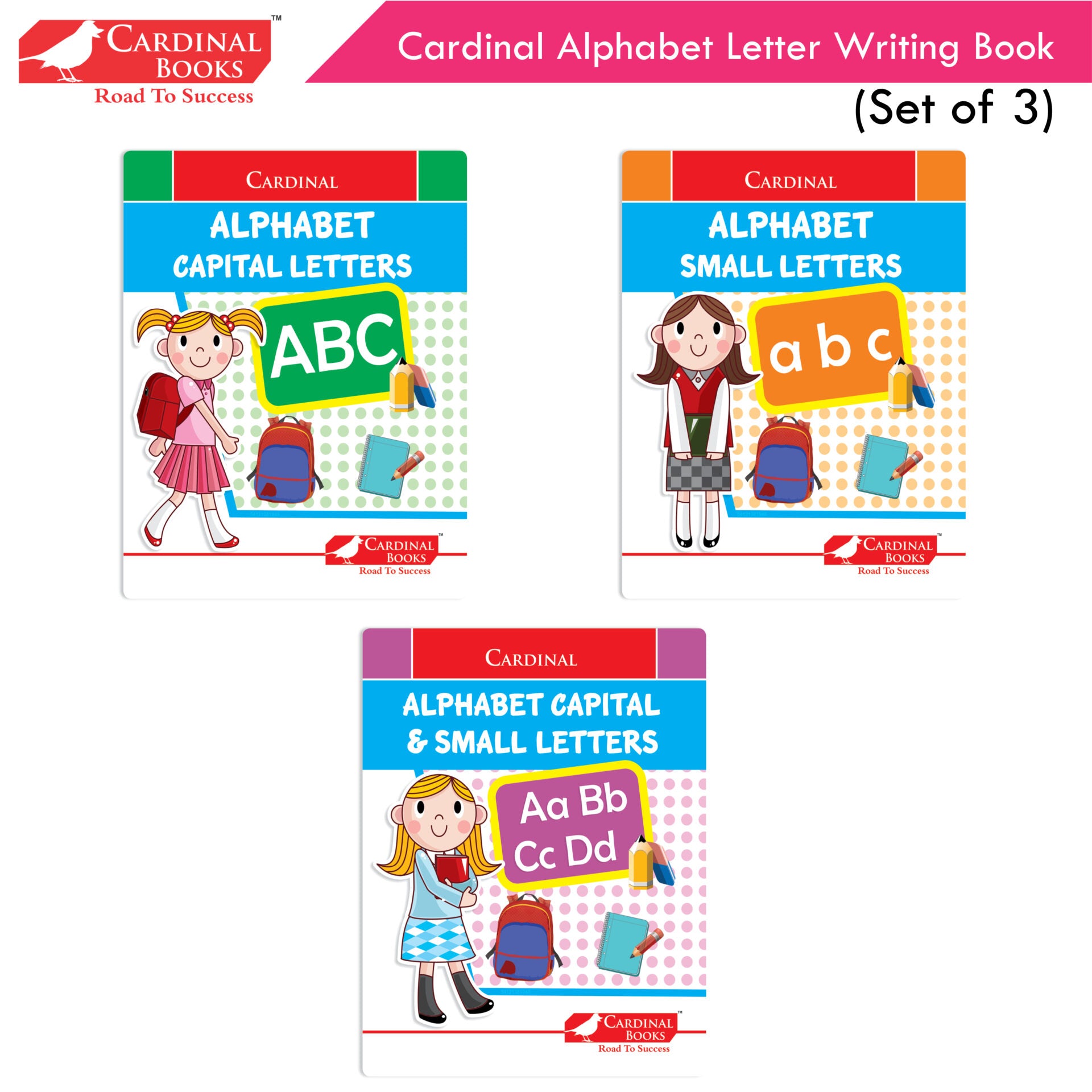 Cardinal Alphabet Letter Writing Book (Set of 3)|Alphabet Capital & Small Letter writing & Practice Book| Kindergarten Book for Kids Ages 3-6 Years - Distacart