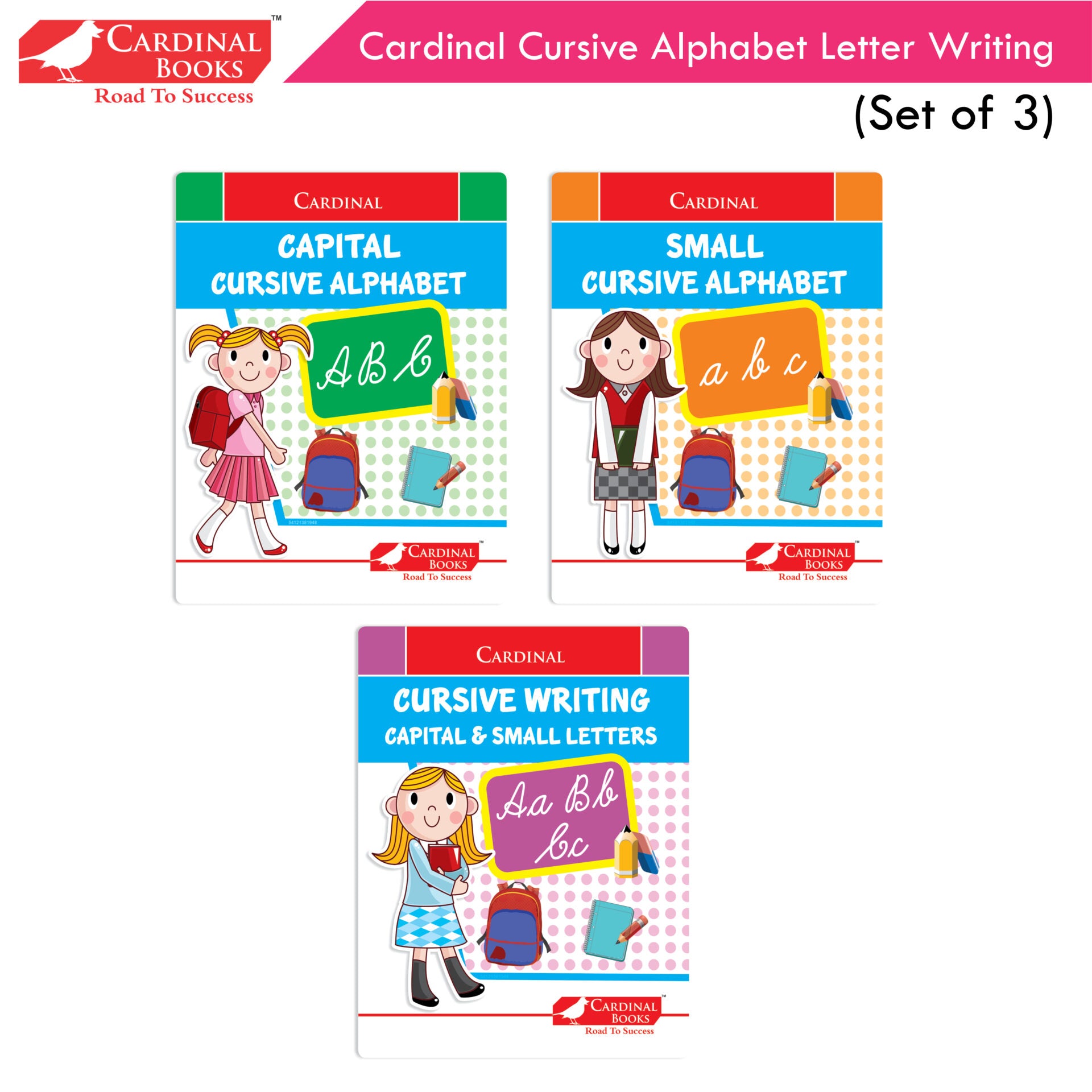 Cardinal Cursive Alphabet Capital and Small Letter Writing Practice Books for Kids| Set of 3|Kindergarten Book for Kids Ages 3-7 Years - Distacart