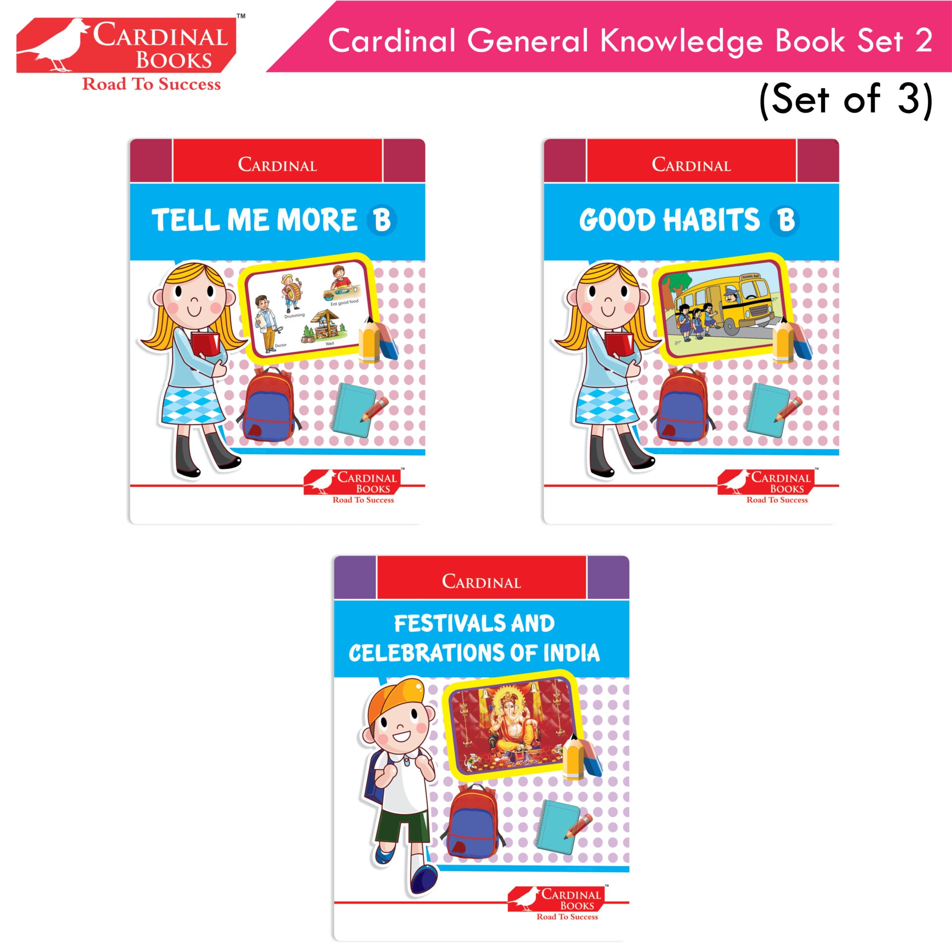 Cardinal General Knowledge Book 2 (Set of 3)|Good Habit B| Festival & Celebration of India| Tell Me More B| Combo Book Set| Ages 3-7 Years - Distacart