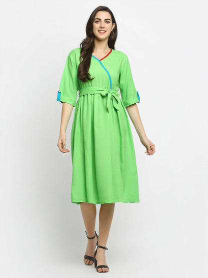 Rudra Bazaar Lime Green Flared Kurta with Belt - Distacart