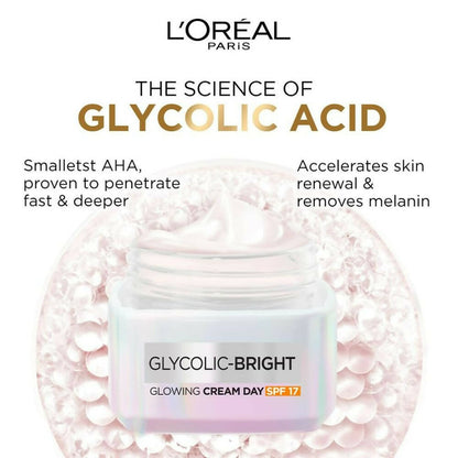 L'Oreal Paris Glycolic Bright Day Cream With SPF 17 - Distacart