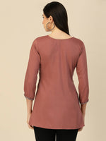 Thumbnail for Brown Chinon Floral Embroidered Top - Zeny - Distacart