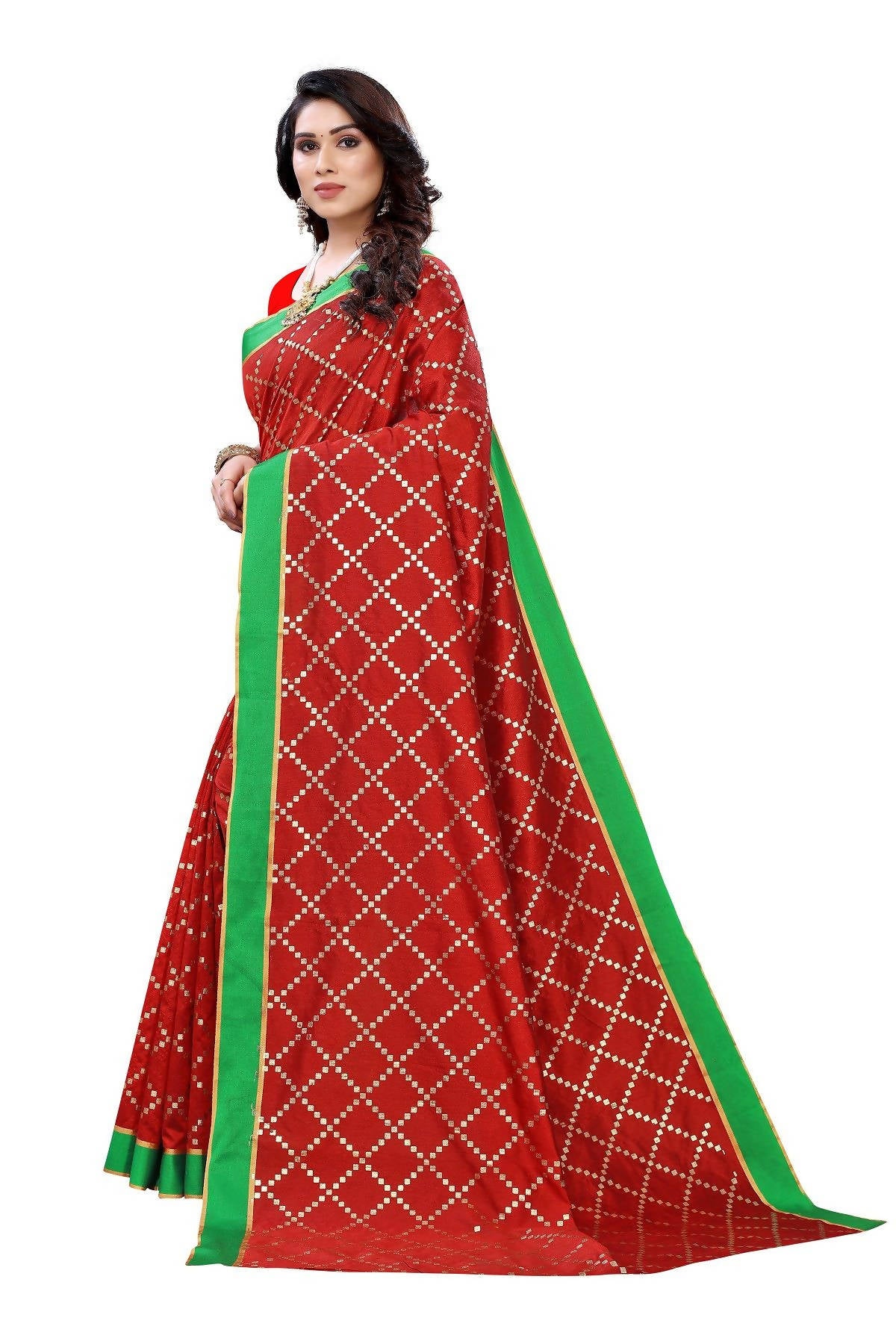 Vamika Red Linen Foil Print Saree (YOGI RED) - Distacart