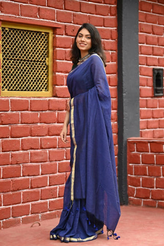 Very Much Indian Pure Cotton Handloom Saree With Intricate Borders - Violet - Distacart