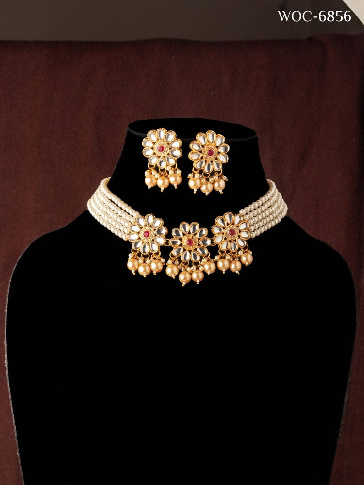 Mominos Fashion Johar Kamal Women's Golden Beads Pearls Gold-Plated Jewellery Set