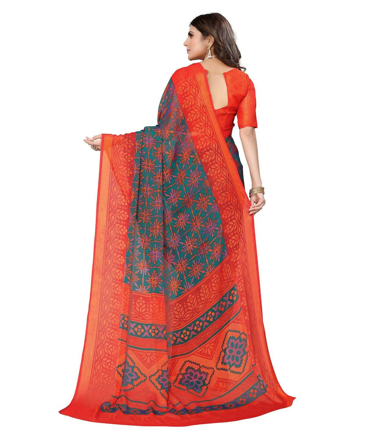 Vamika Rama Green Chiffon Brasso Bollywood Style Woven Saree (DEVINA RAMA) - Distacart