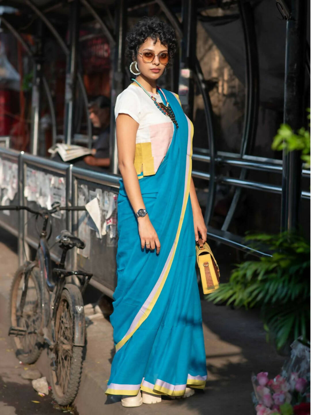 Suta Blue Solid Mul Cotton Saree - Distacart