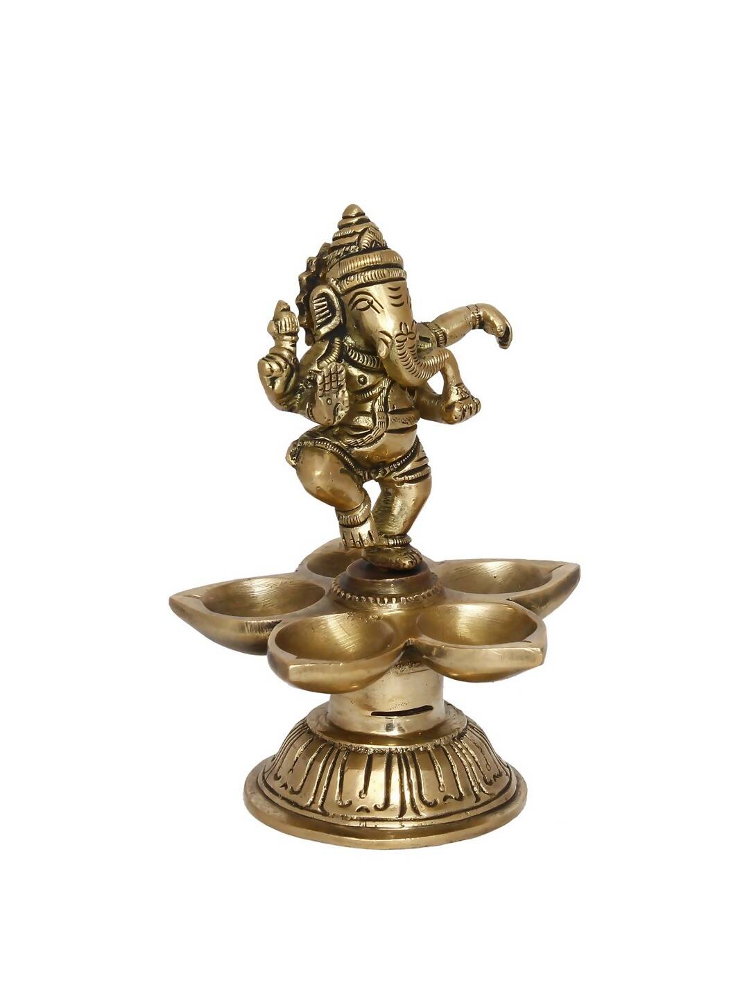 eCraftIndia Gold-Toned Handcrafted Dancing Lord Ganesha Showpiece With Diya - Distacart