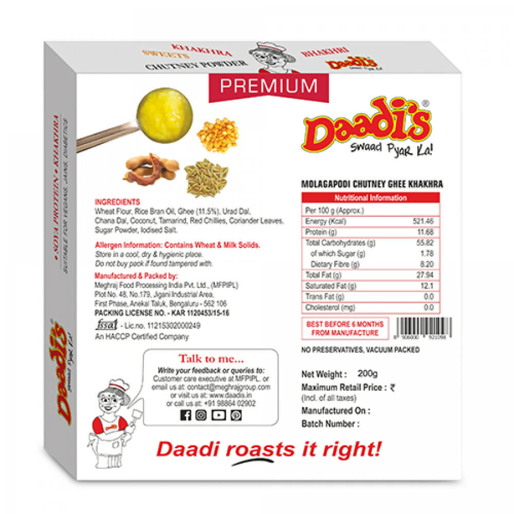 Daadi's Molagapodi Chutney Ghee Khakhra - Distacart