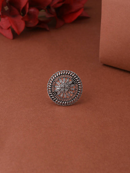 NVR Women's Oxidised Silver Plated Adjustable Finger Ring - Distacart