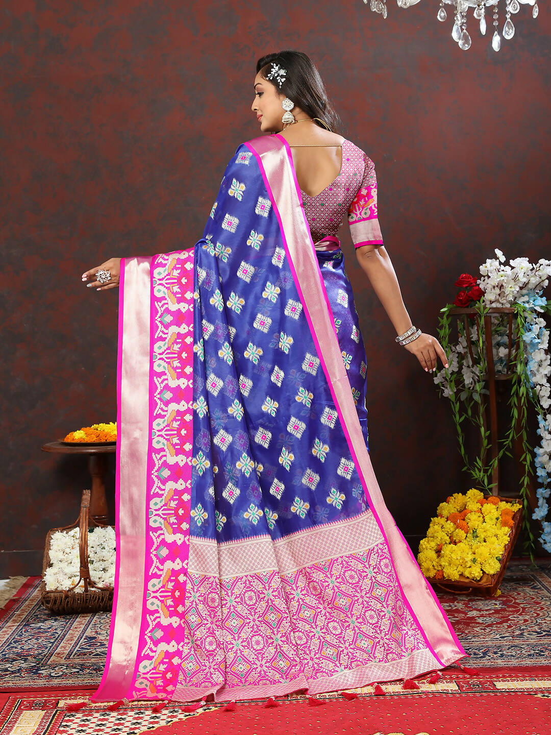 Lorenvalley Fashion Blue Organza Silk Woven Design with Meenakari Weaving Saree - Distacart