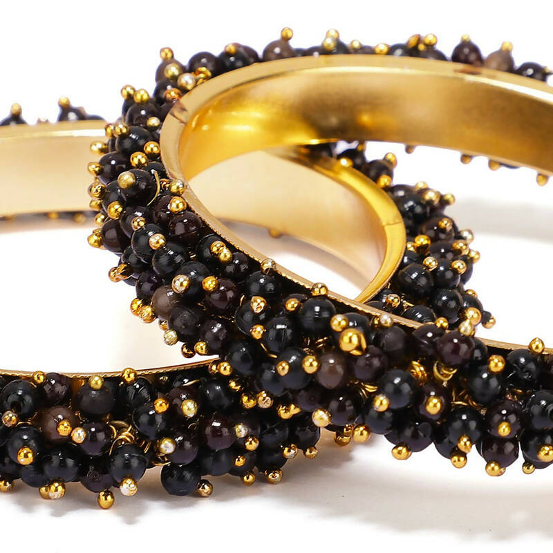 Mominos Fashion Joharkamal Gold-Plated Black Beads Work Bangles - Distacart