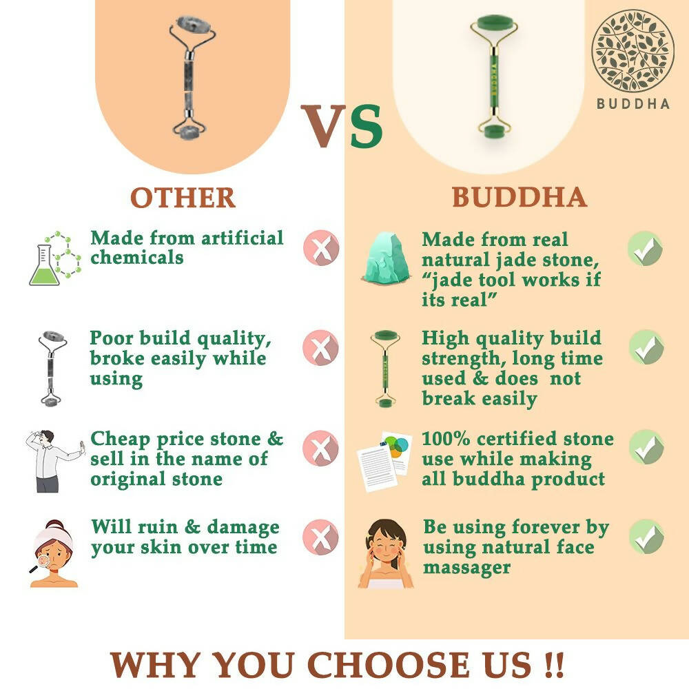 Buddha Natural Green-M Green Jade Face Roller Massager (Green) - Distacart