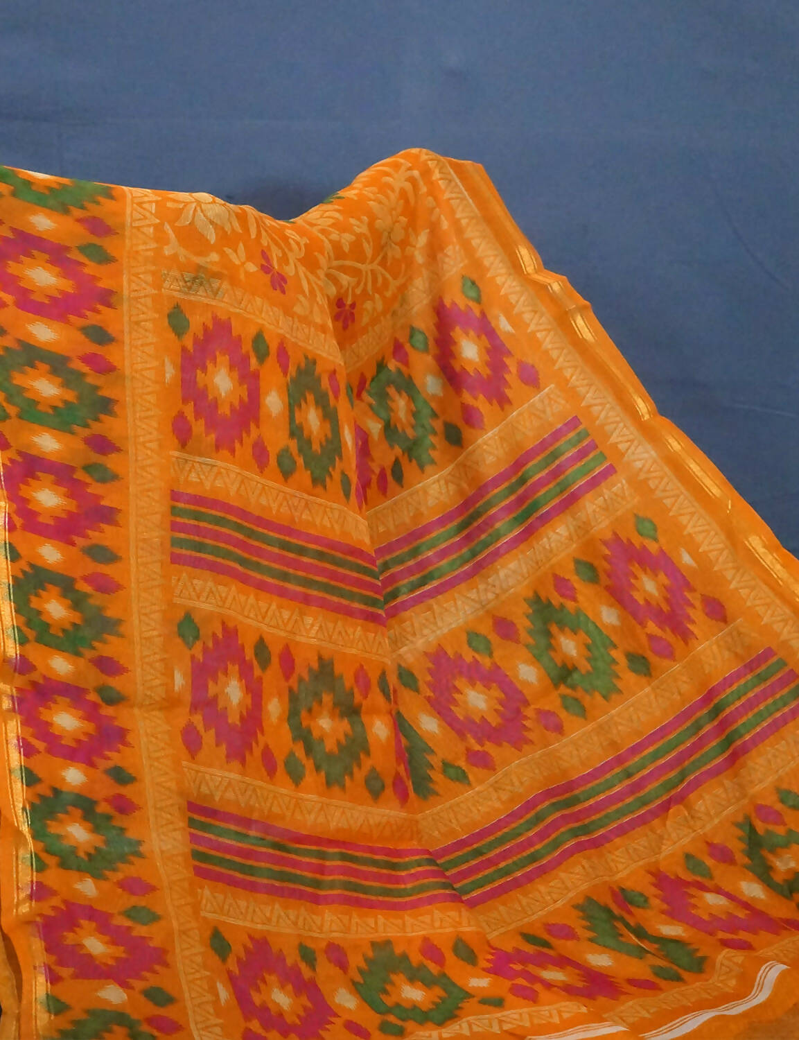 Shades Of Orange Floral Design Semi Chanderi Saree By Gayathri Reddy Designer Studio - Distacart