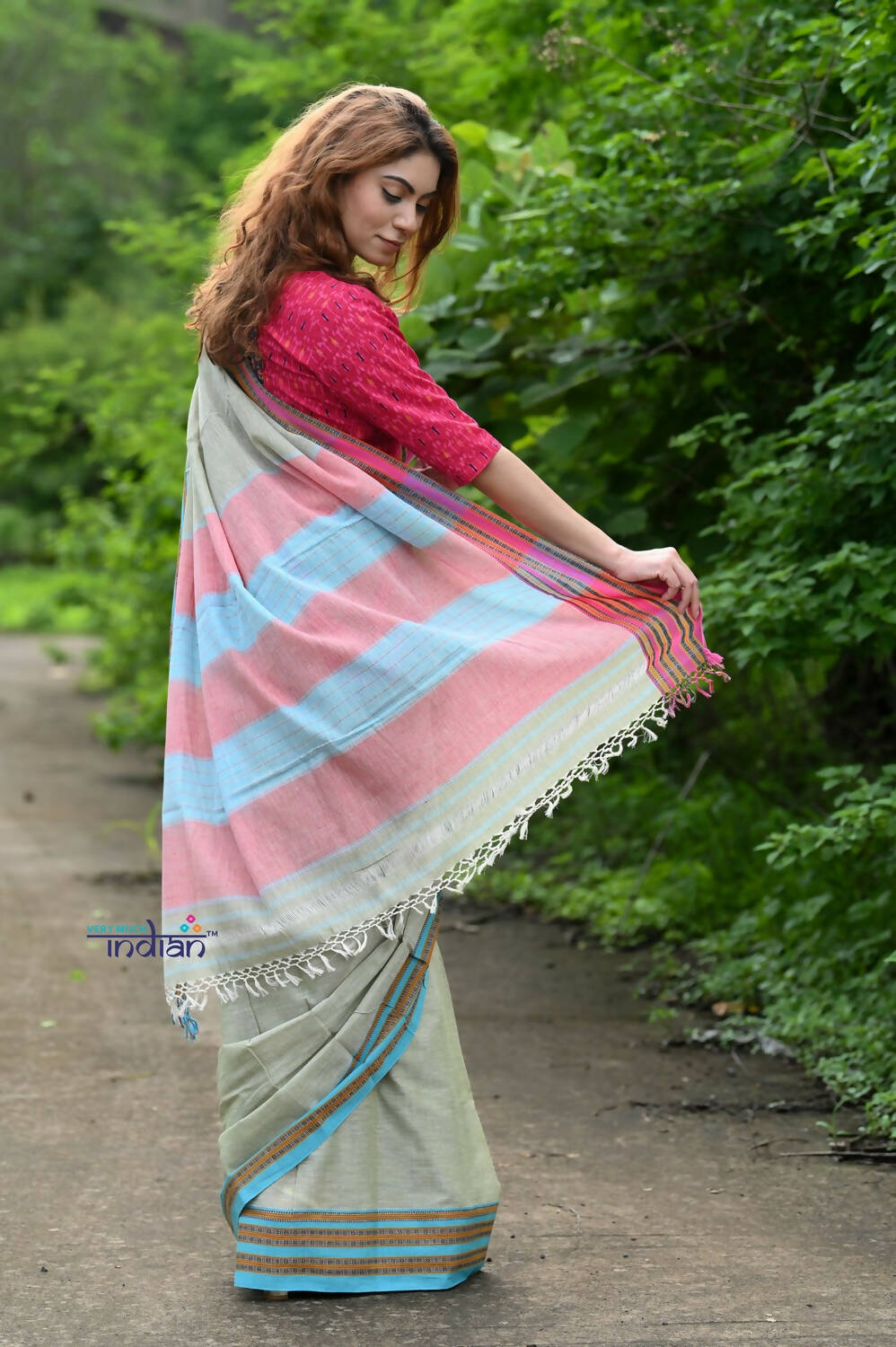 Very Much Indian Traditional Patteda Anchu Ilkal Handloom Saree-Gage Green - Distacart