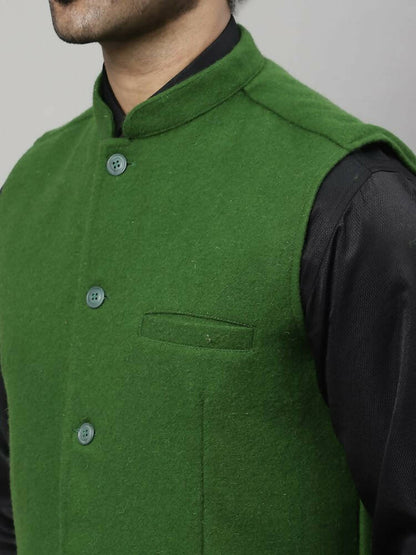Even Apparels Pure Wool Nehru Jacket - Green - Distacart
