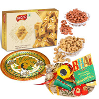 Thumbnail for Bikano Chana Almond Bite and Dryfruits Rakhi Puja Thali Gift - Distacart