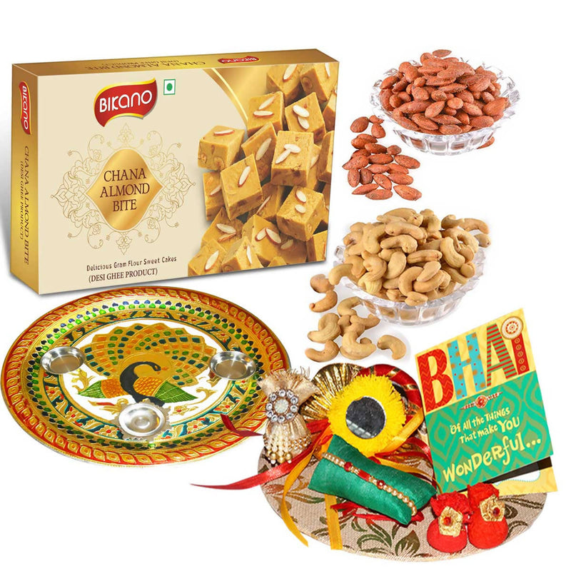 Bikano Chana Almond Bite and Dryfruits Rakhi Puja Thali Gift - Distacart