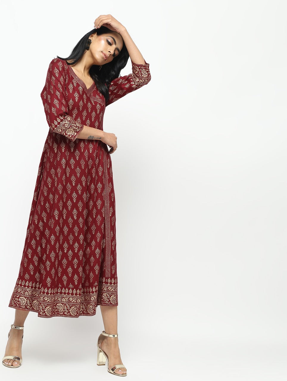 Cheera Angrakha All Over Butta Foil Printed Kurta With Beautiful Border Design