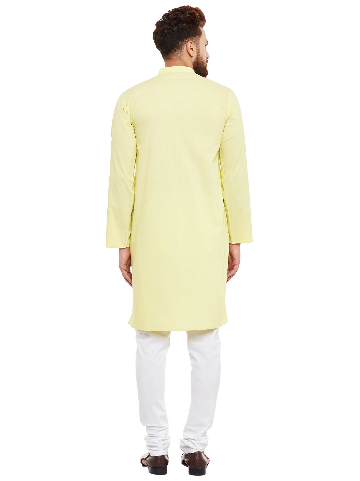 Even Apparels Yellow Pure Cotton Men's Kurta With Band Collar - Distacart