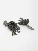 Thumbnail for Peacock Shaped Tribal Design Oxidised Silver Plated Chandelier Jhumkas (VMC-PCK1) By House of Ree - Distacart