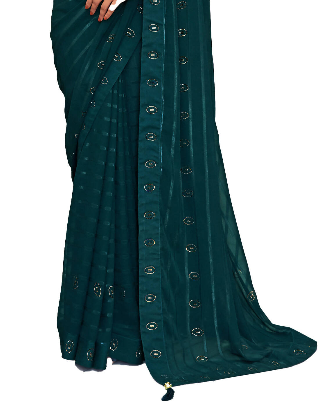 Teal Georgette Swaroski Work Saree With Unstitched Blouse Piece - Juhi - Distacart