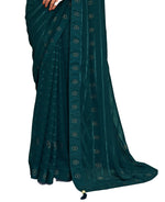 Thumbnail for Teal Georgette Swaroski Work Saree With Unstitched Blouse Piece - Juhi - Distacart