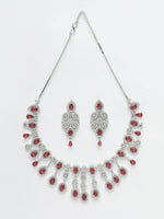 Thumbnail for NVR Women Silver Plated & Maroon Cz Stone Handcrafted Jewellery Set - Distacart