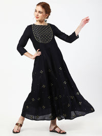 Thumbnail for Cheera Embellished Party Wear Anarkali Dress with Dupatta - Black - Distacart