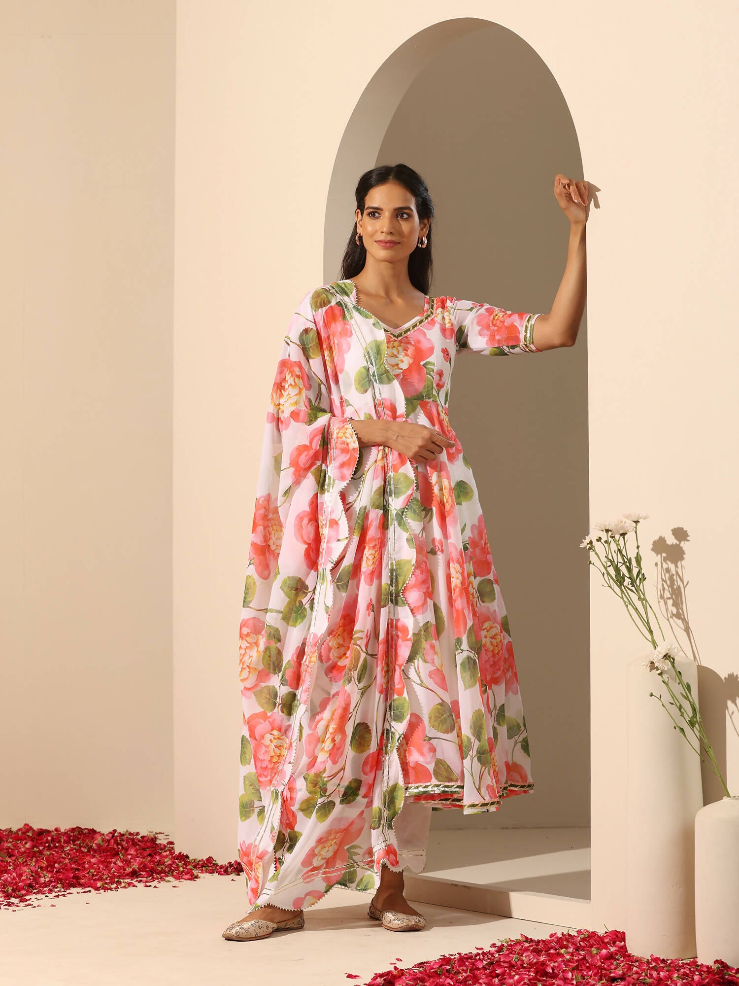 Pomcha Jaipur White Gul Noor Anarkali Set - Distacart