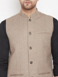 Thumbnail for Even Apparels Beige Wool Men Woven Nehru Jacket - Distacart