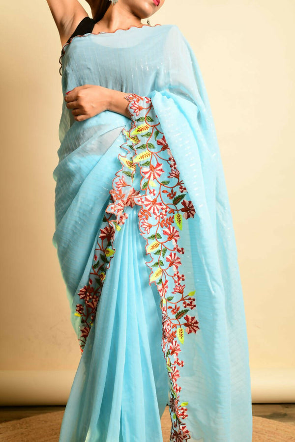 Vastrasky Sky Blue Georgette Designer Saree - Distacart