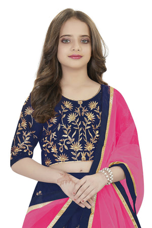 Dwiden Navy Blue Rohini Tafetta Sattin Semi-Stitched Girl's Lehenga Choli - Distacart