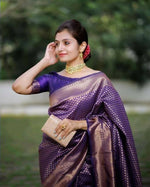 Thumbnail for DEIANA'S Beautiful Golden Jari with New Design Soft Lichi Silk Saree - Purple - Distacart