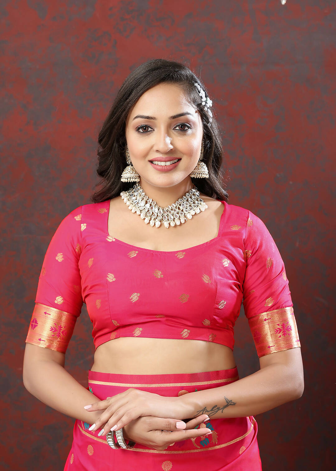 Lorenvalley Fashion Pink Soft Paithani Silk Woven Design Copper Zari Meenakari Weaving Saree - Distacart