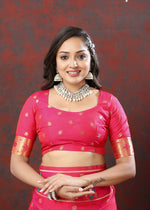 Thumbnail for Lorenvalley Fashion Pink Soft Paithani Silk Woven Design Copper Zari Meenakari Weaving Saree - Distacart