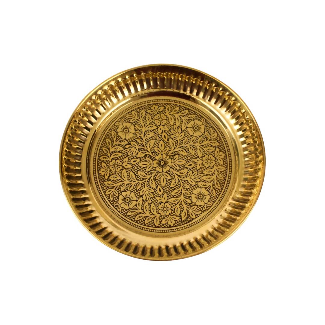 Spillbox Gold-Toned Brass Textured Thali Pooja Essential - Distacart