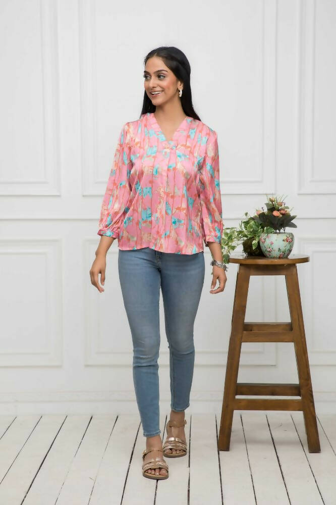 Myshka Women Multi-Floral V-Neck Regular Sleeves Polyester Top - Distacart