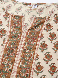 Thumbnail for Yufta Women Beige Ethnic Motifs Printed Pure Cotton Kurta with Trouser & Dupatta