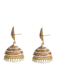 Thumbnail for Mominos Fashion Johar Kamal Leaf Design Jhumka With Stone & Pearl - Distacart