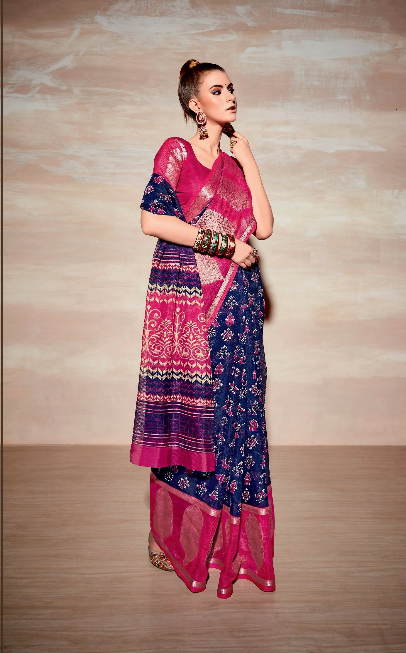 Blue Cotton Paisley Printed Saree With Unstitched Blouse Piece - Kathika - Distacart
