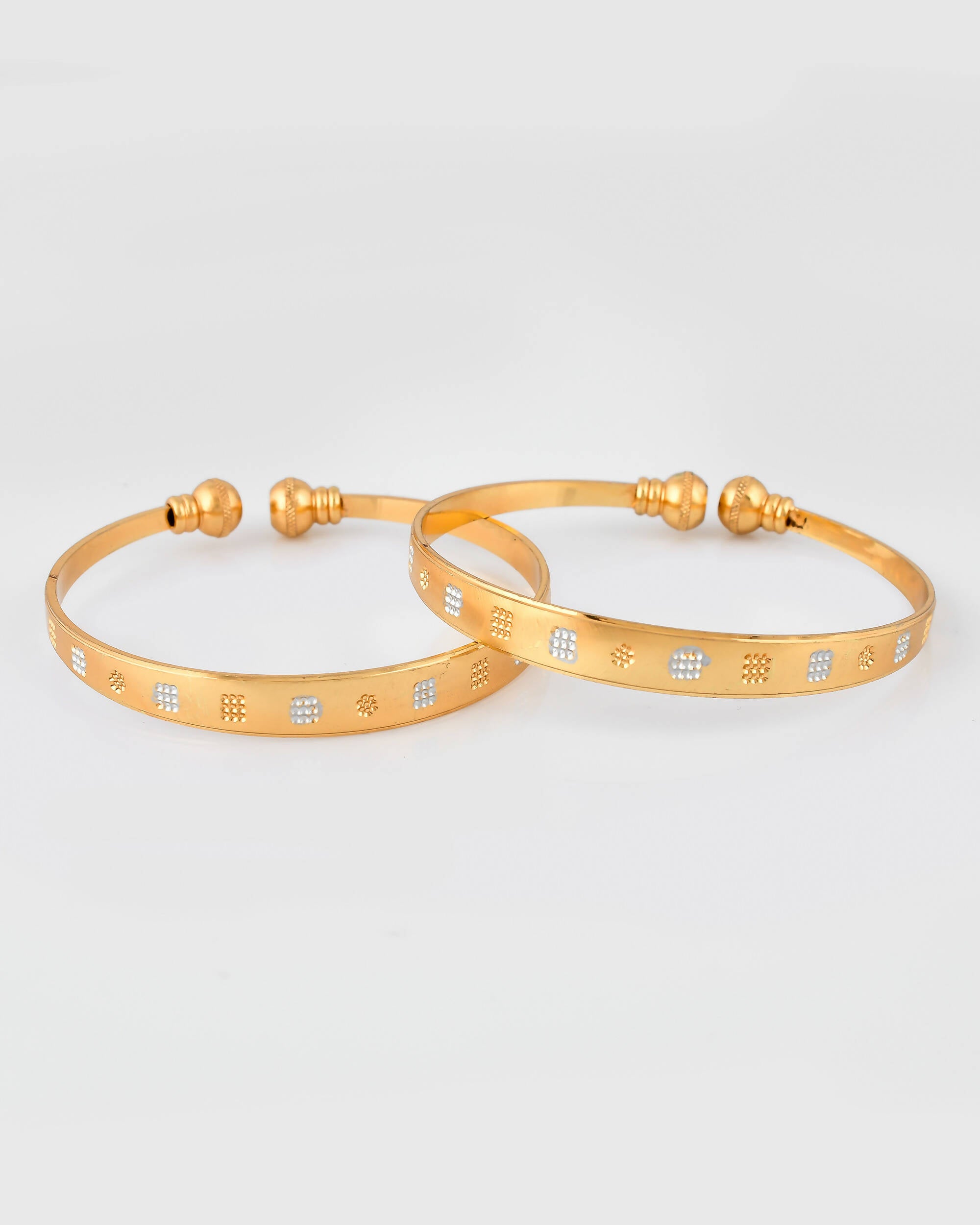 VOJ Stainless Steel Beads Gold-plated Bangle Set (Pack of 2) - Distacart