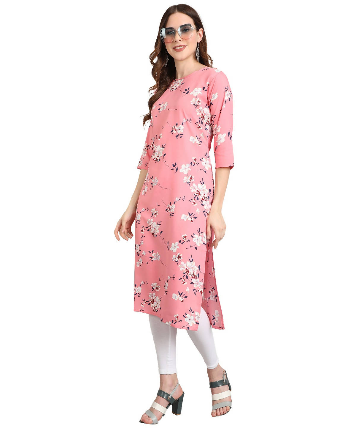 Vamika Pink French Crepe Printed Party Wear/Casual Wear Kurti - Distacart