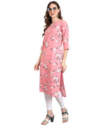 Thumbnail for Vamika Pink French Crepe Printed Party Wear/Casual Wear Kurti - Distacart