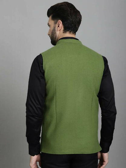 Even Apparels Nehru Jacket With Welt Pockets - Olive - Distacart