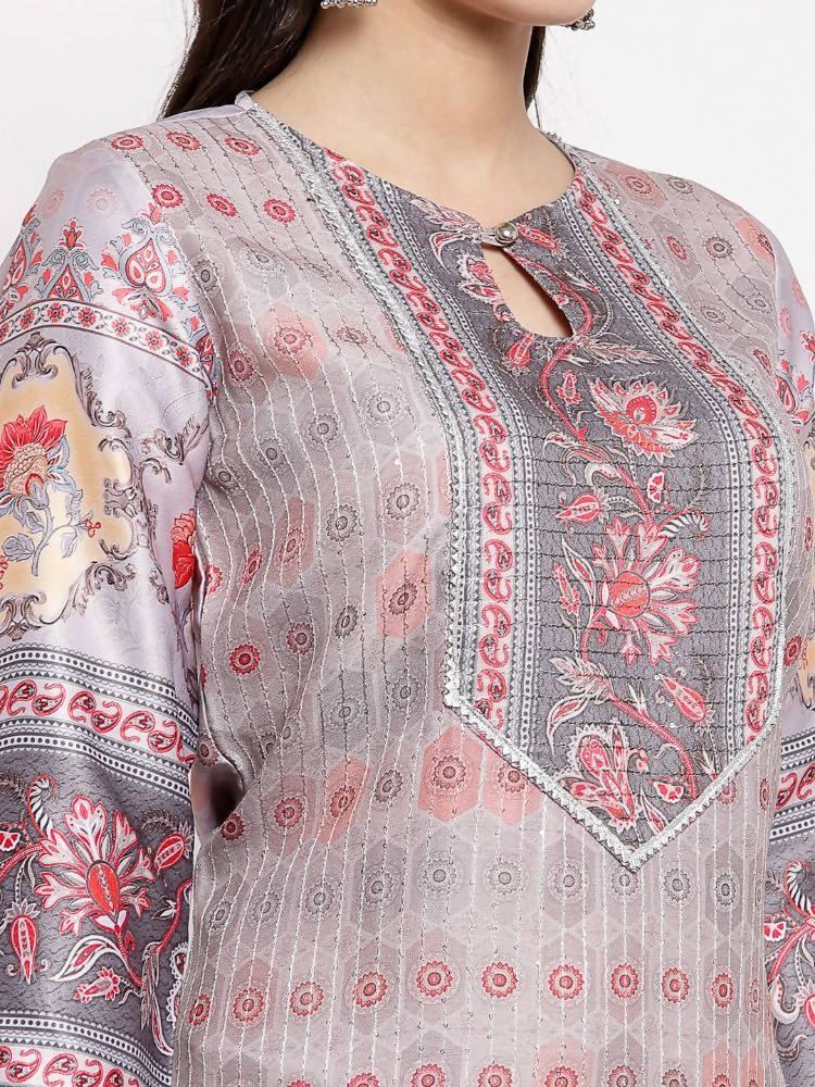Myshka Women's Beautiful Multi Cotton Printed 3/4 Sleeve Round Neck Casual Kurta