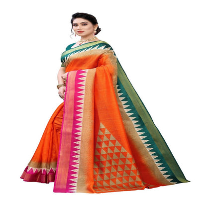 Orange Linen Jari Border Saree